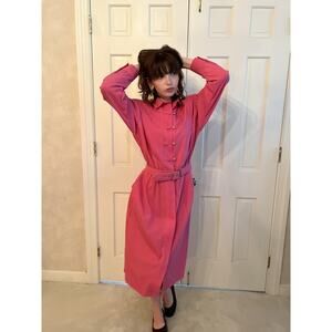 Vintage Petrina Petites Dress Women 12 Belted Midi Gold Button 80s Shoulder Pads